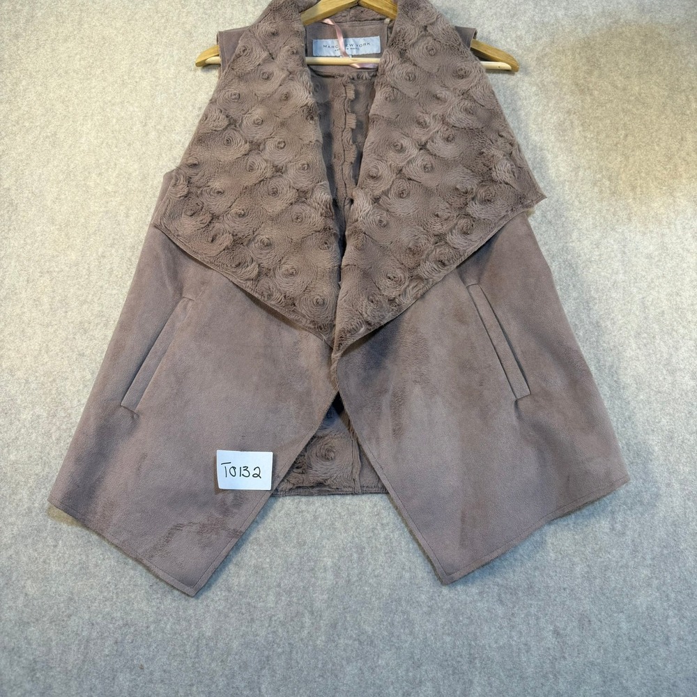 Marc New York Andrew Marc Women Taupe Faux Fur Rose Swirl Draped Vest Small